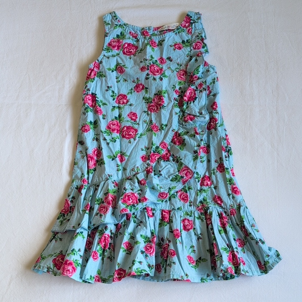 beebay rose floral blue dropped waist ruffle trim cotton sundress 4 YRS girls